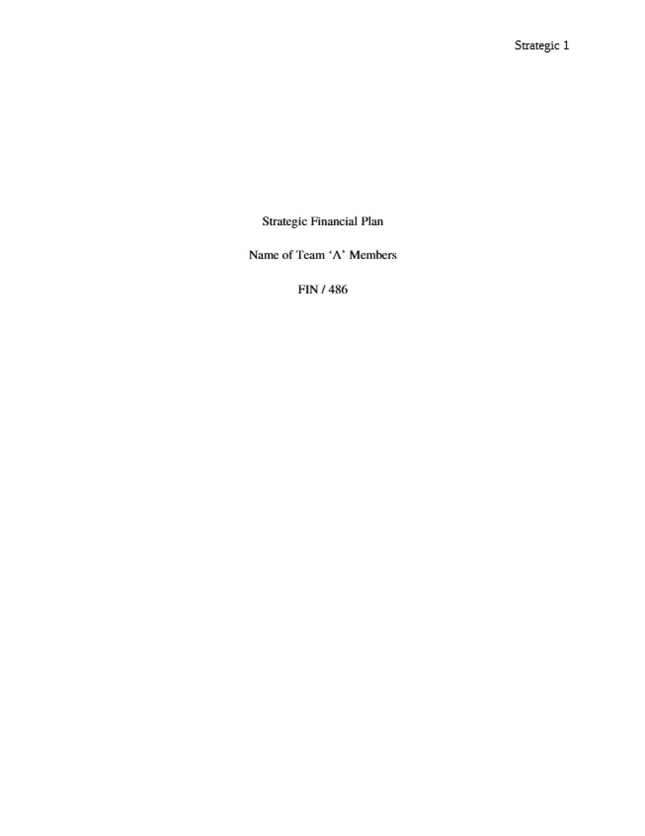 Plan for Strategic Finance