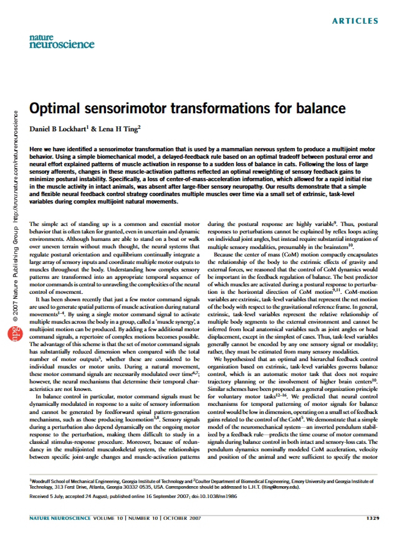 Balance Optimal Sensorimotor Transformations
