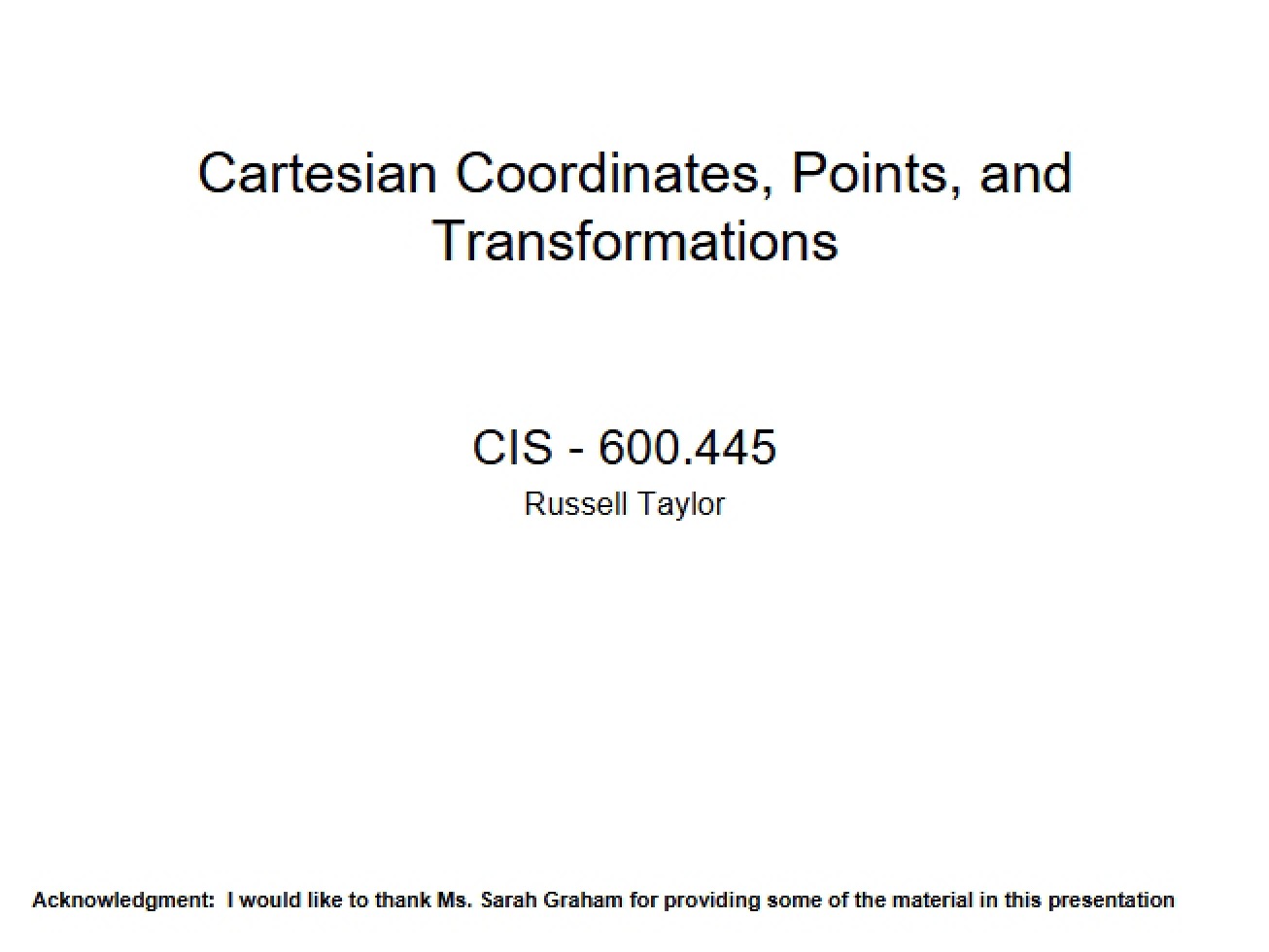 Point Transformations and Cartesian Coordinates - 67 Pages