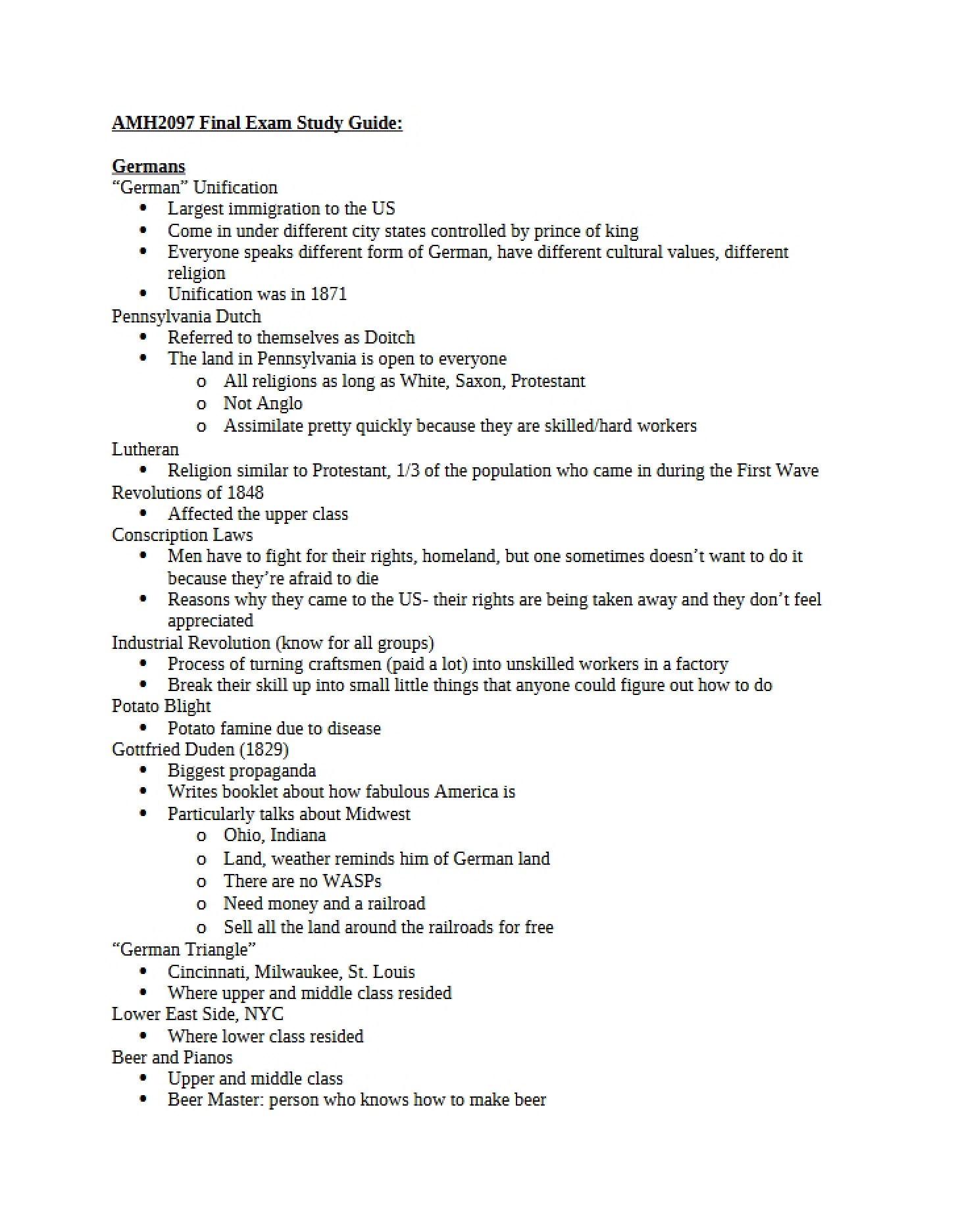 Final Examination Reference Guide