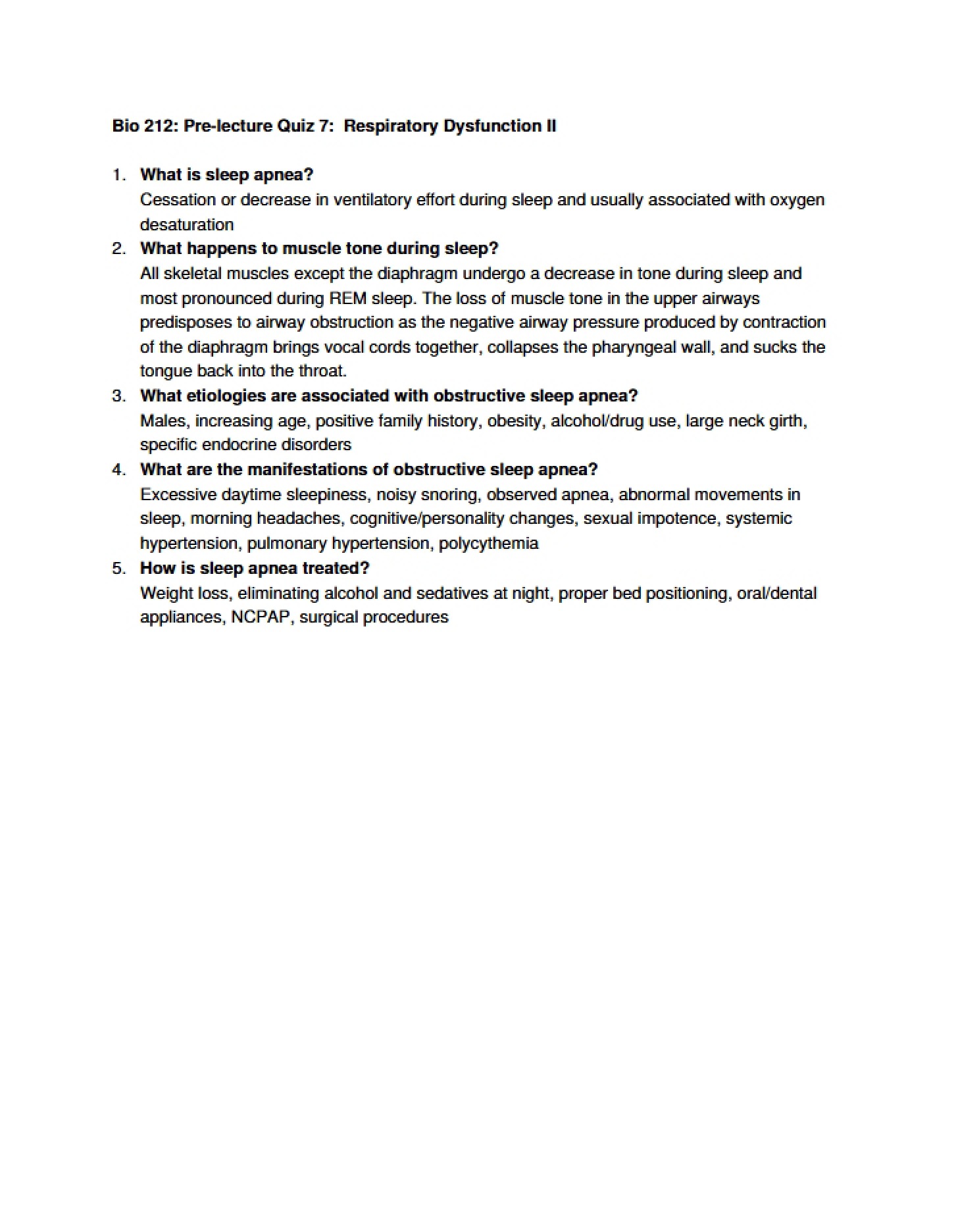 Respiratory Dysfunction Part Two Quiz Seven