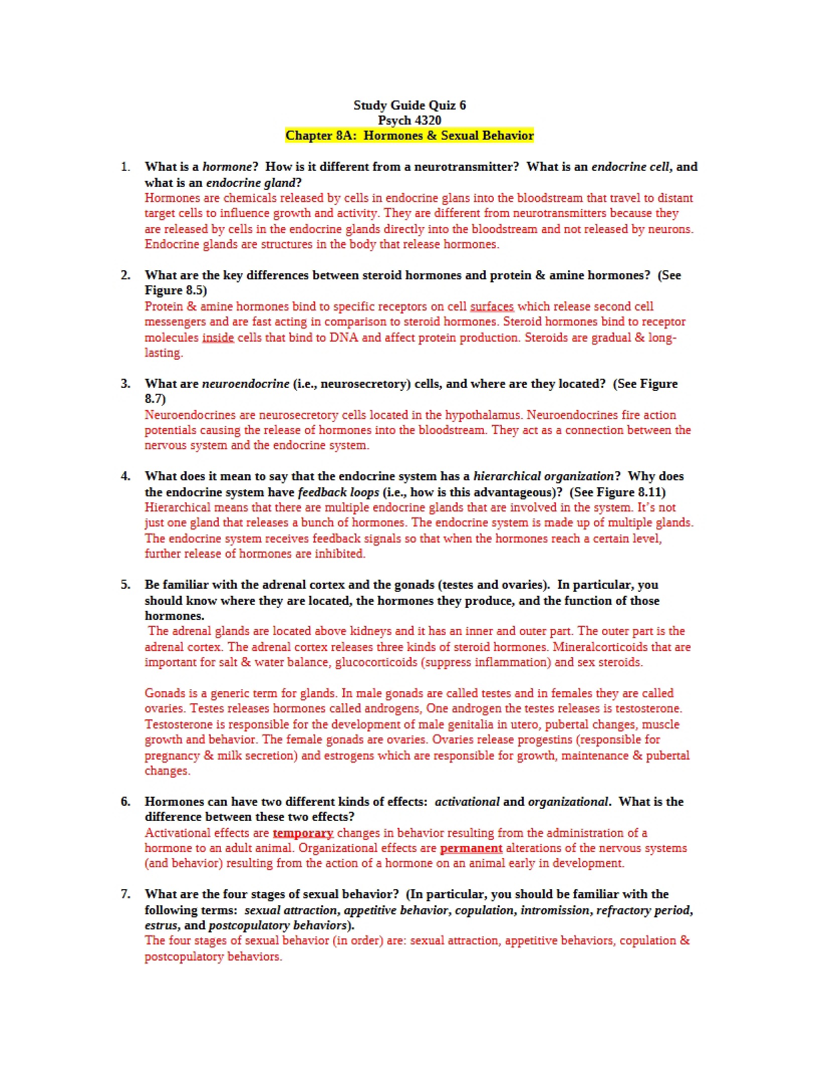 Sexual Behavior and Hormones (Chapter 8A)