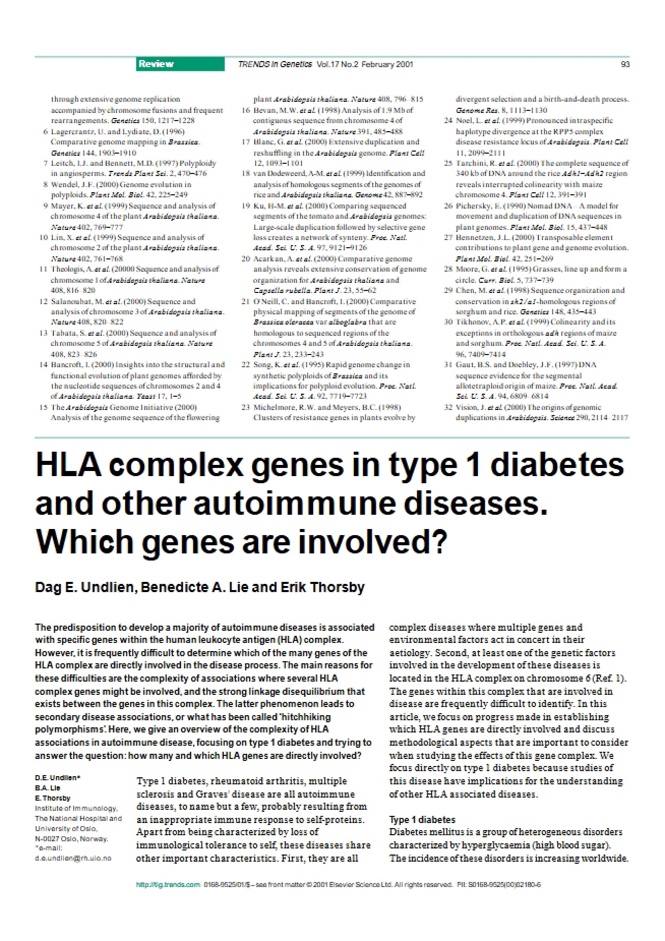 Type 1 Diabetes and HLA Complex Genes
