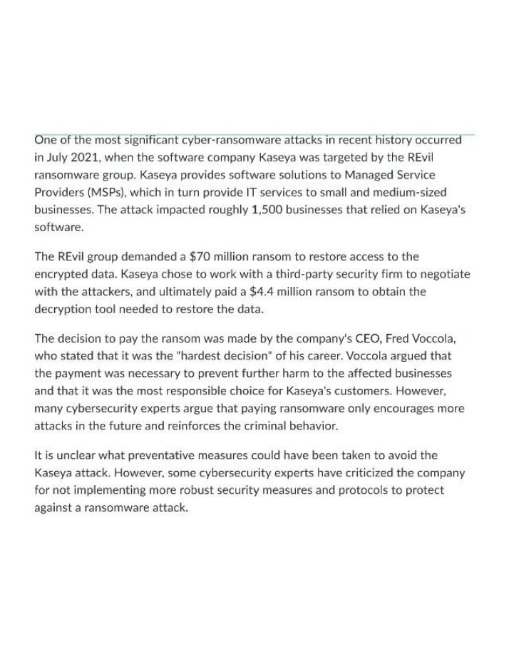 Kaseya Cyber-Ransomware Attack Impact Lessons