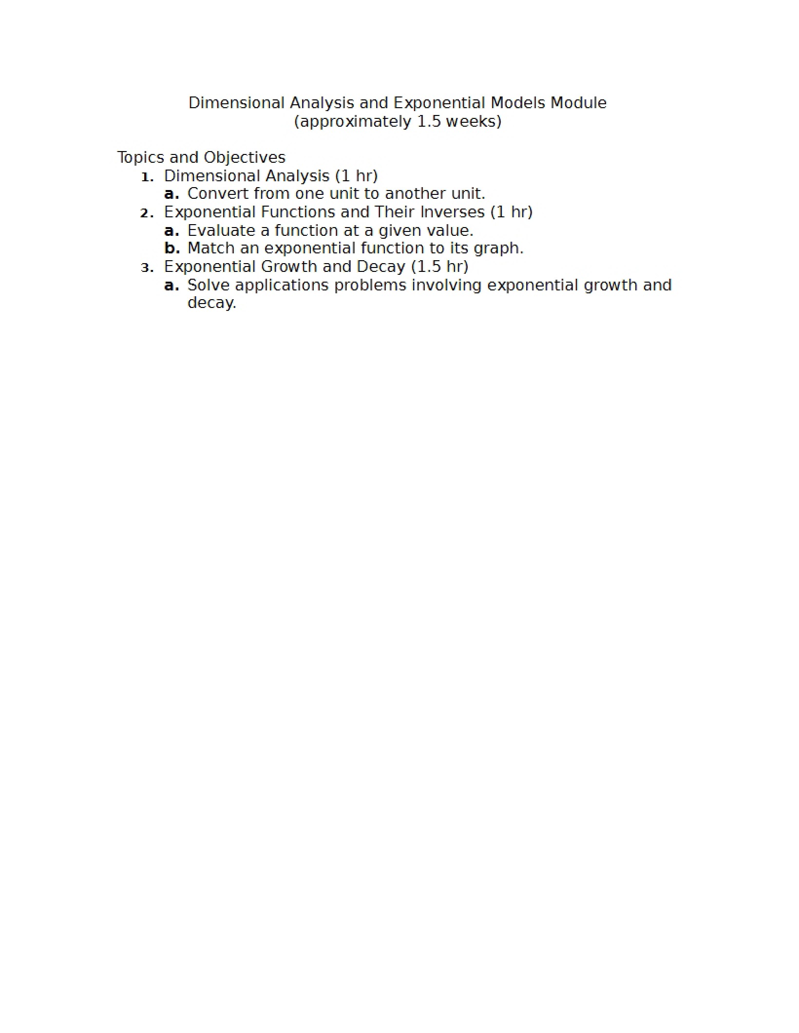 Module Exponential Models and Dimensional Analysis