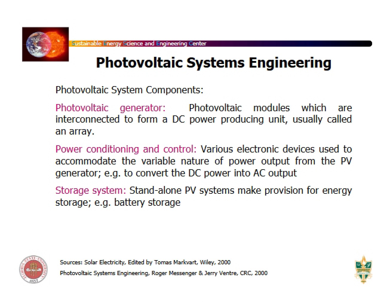 Engineering of Photovoltaic Systems