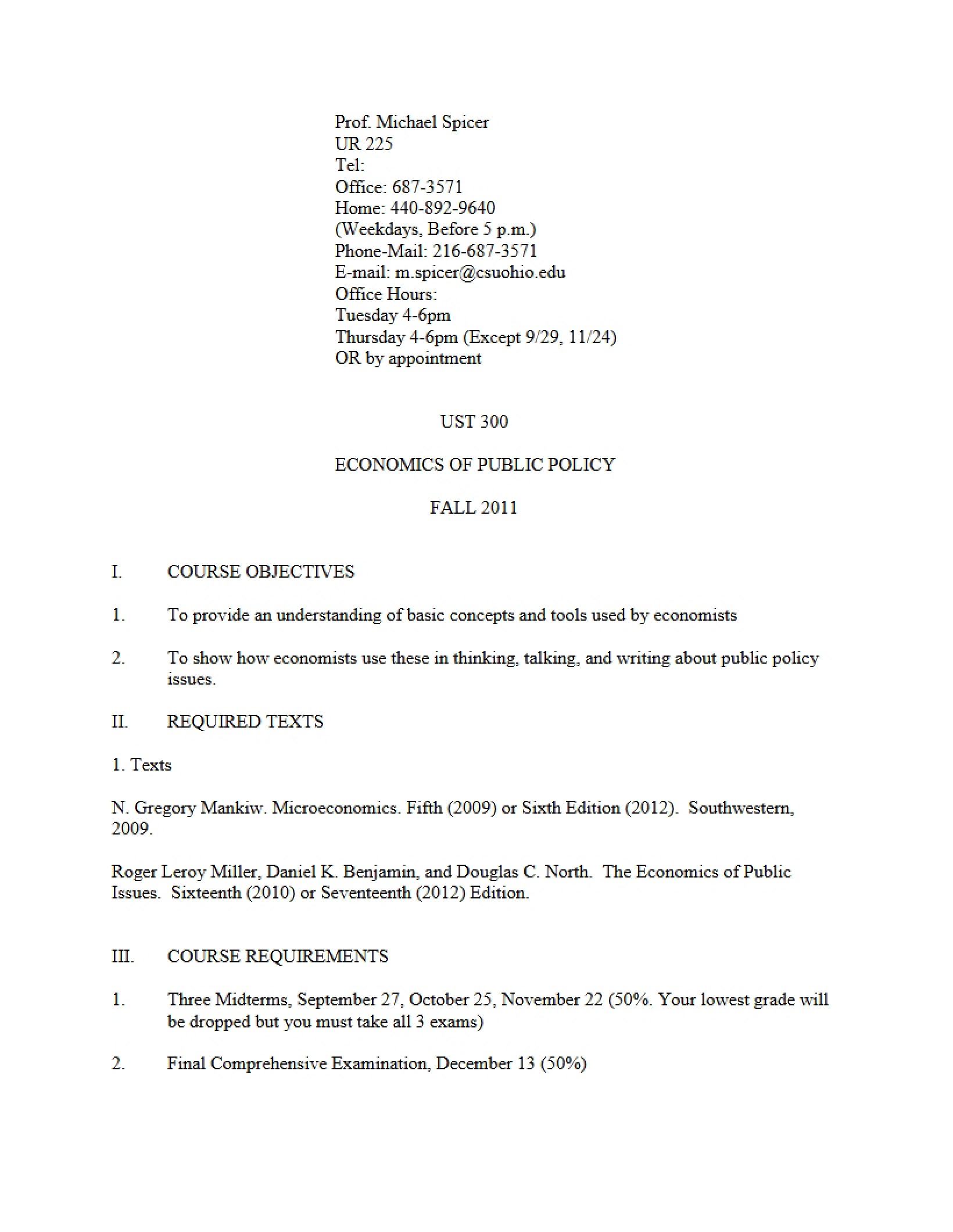 Syllabus Policy Analysis Economics