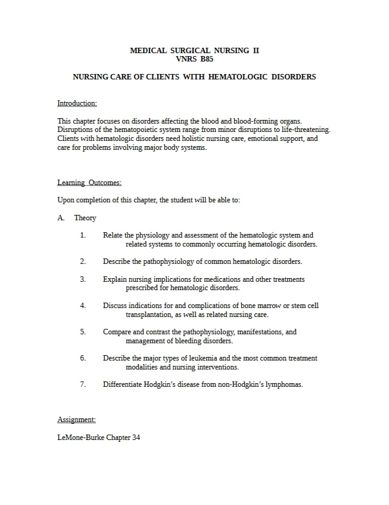 Medical Surgical Nursing II Syllabus (v1)