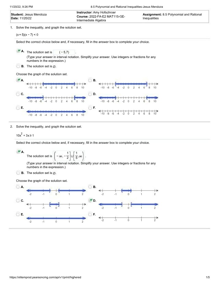 Polynomial and Rational Inequalities - 8.5