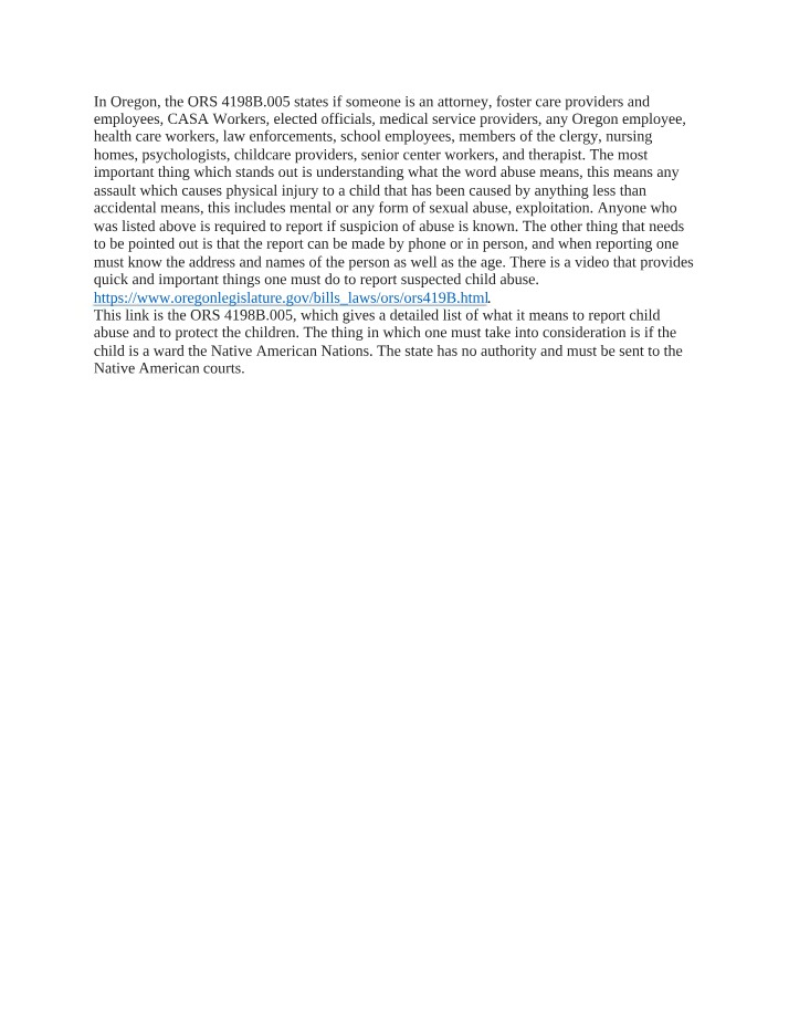 Child Abuse Reporting Requirements in Oregon