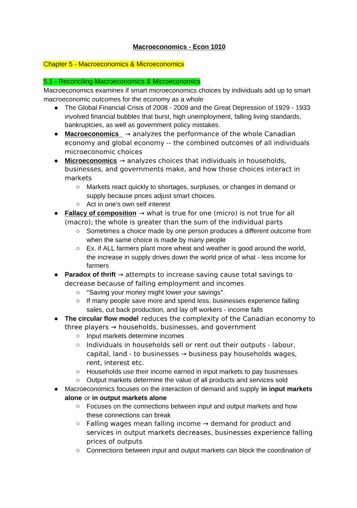 Winter 2020 Macroeconomics Notes - Econ 1010