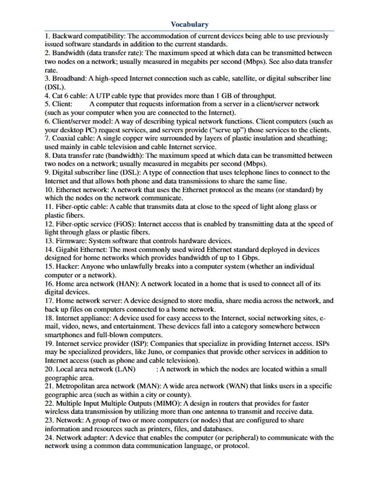 Vocab List for Computer Fluency