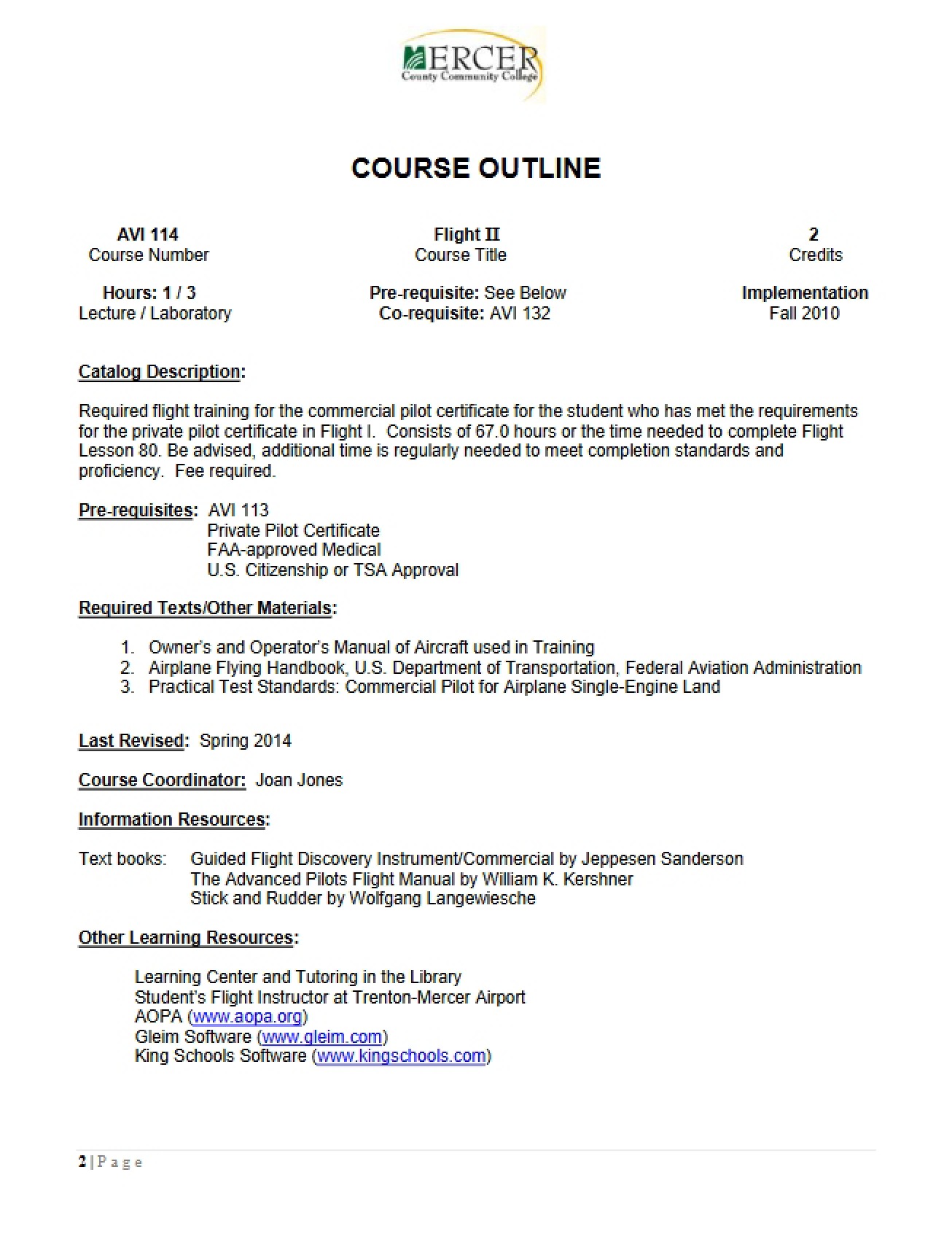 Flight II Course Outline