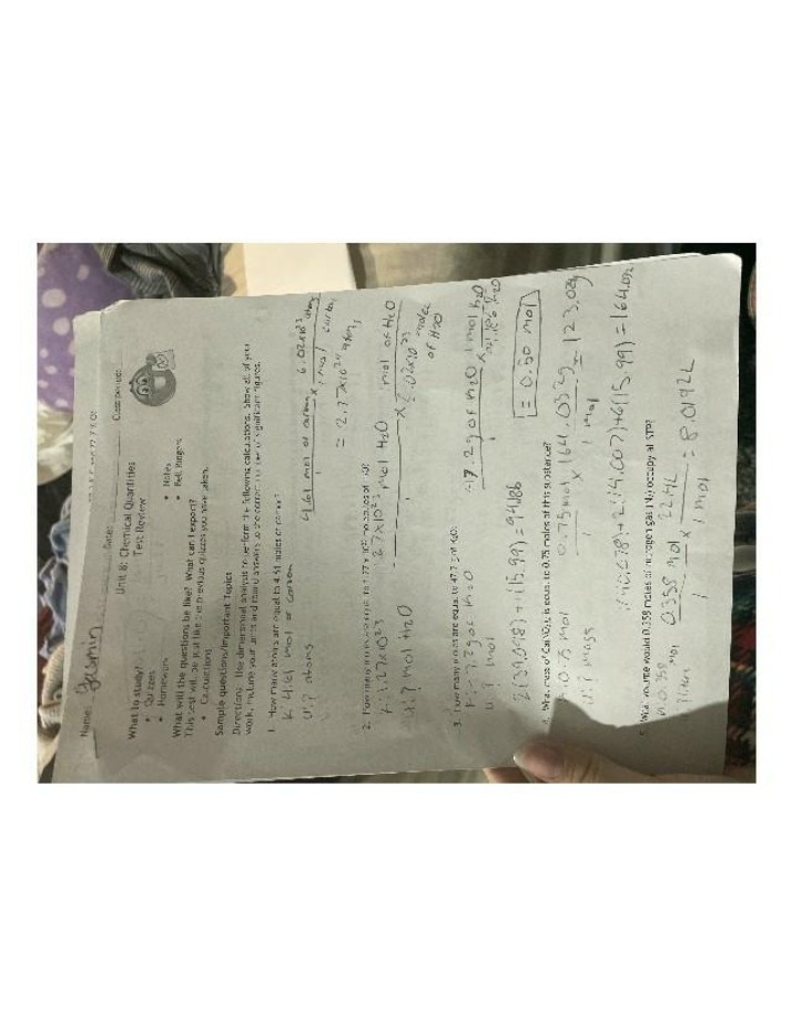 Practice Calculations for Chemical Quantities