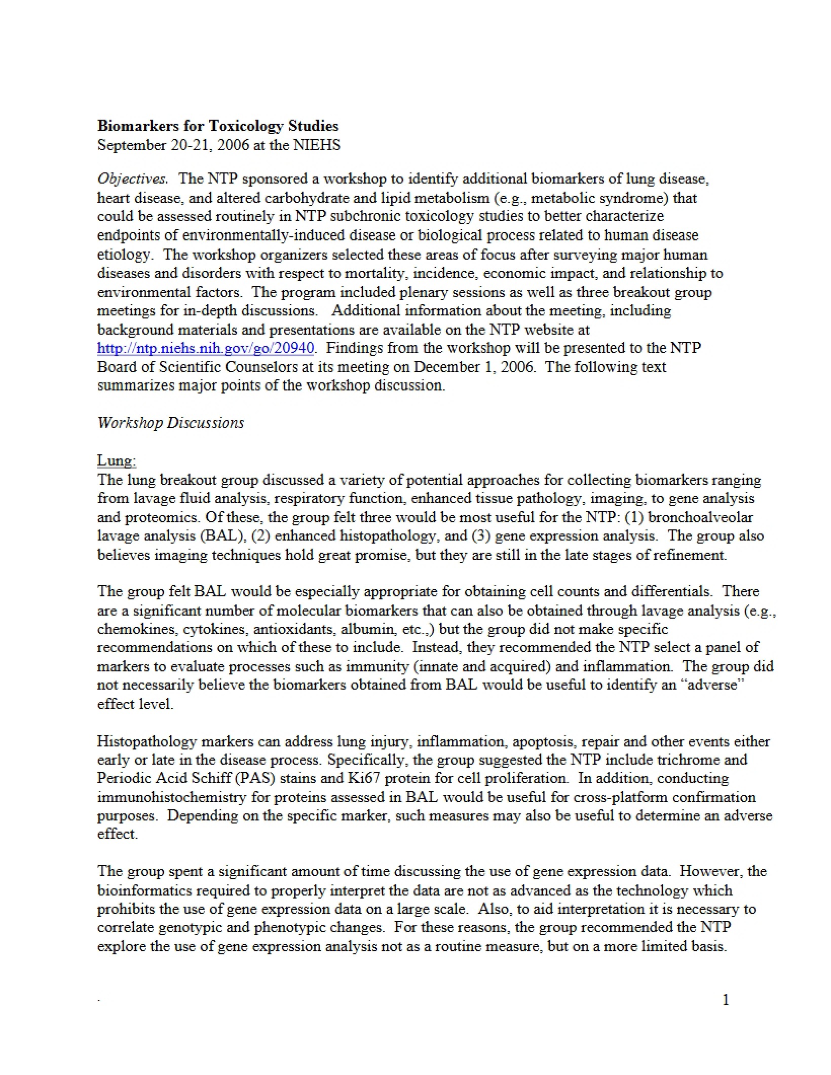 Toxicological Study Biomarkers