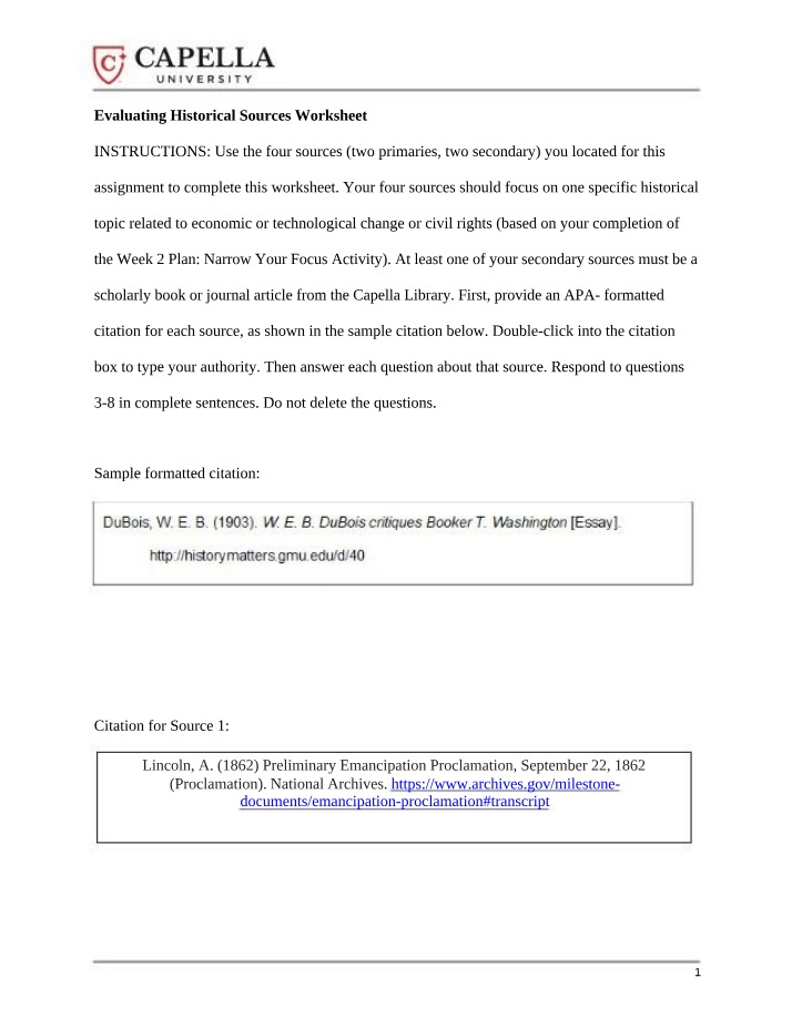 Worksheet on Evaluating Historical Sources