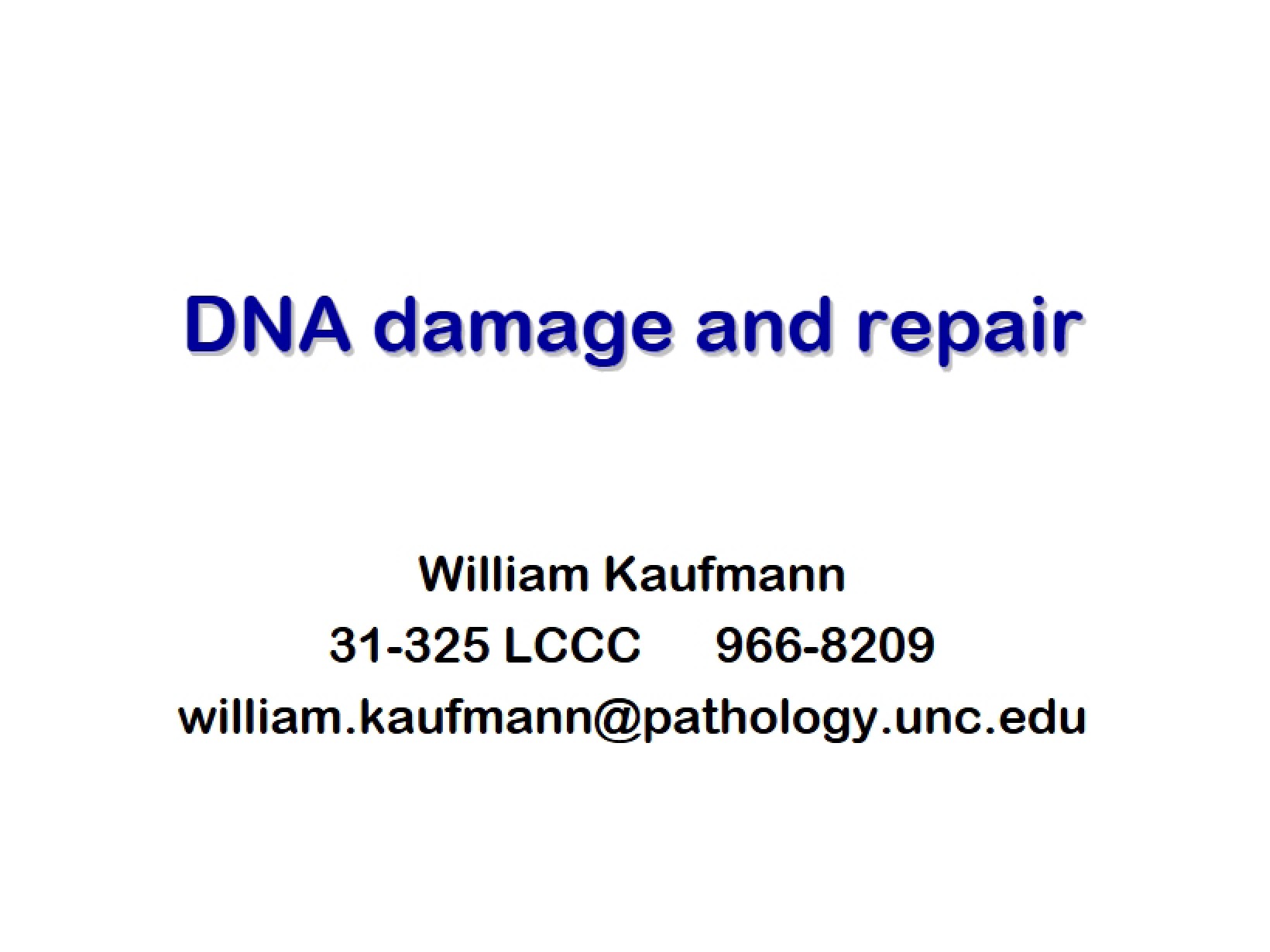 Lecture Repair and Damage of DNA