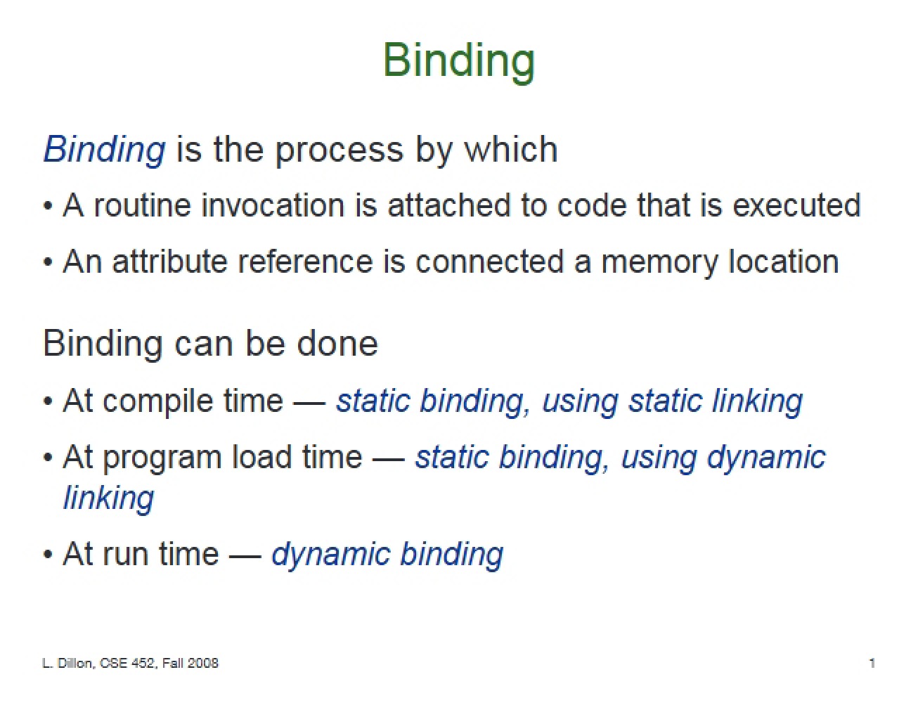 Concepts of Binding