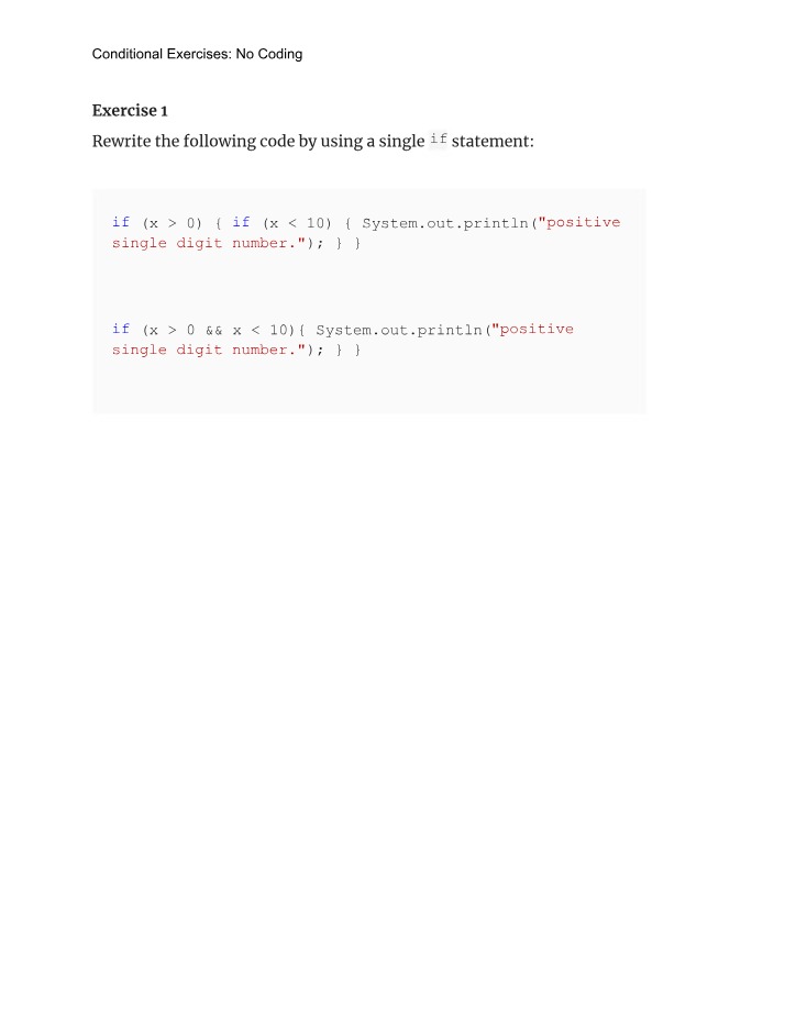 No Coding - Conditional Exercises