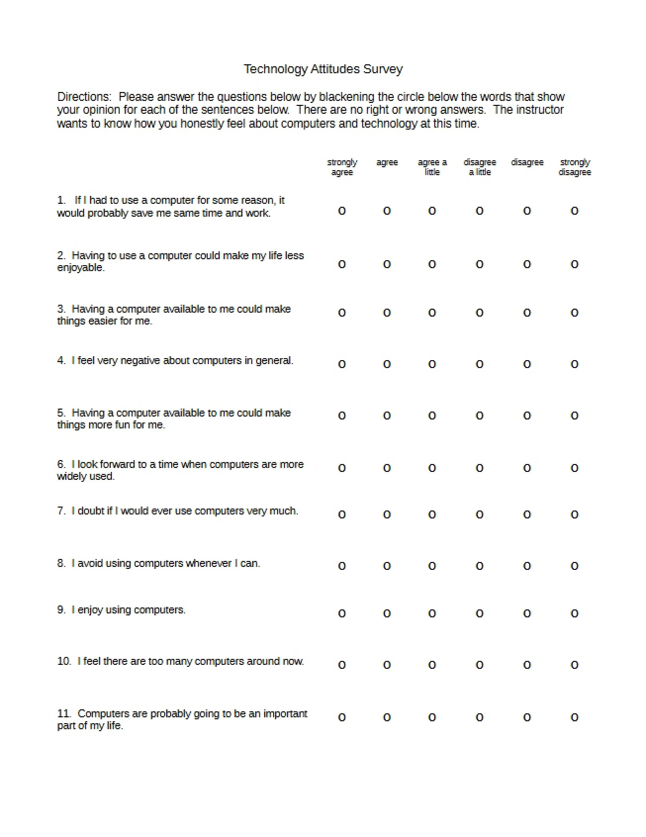 Blank Bubble Survey on Technology Attitudes
