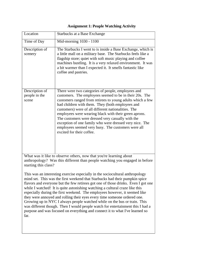 People Watching Activity Assignment 1 Draft