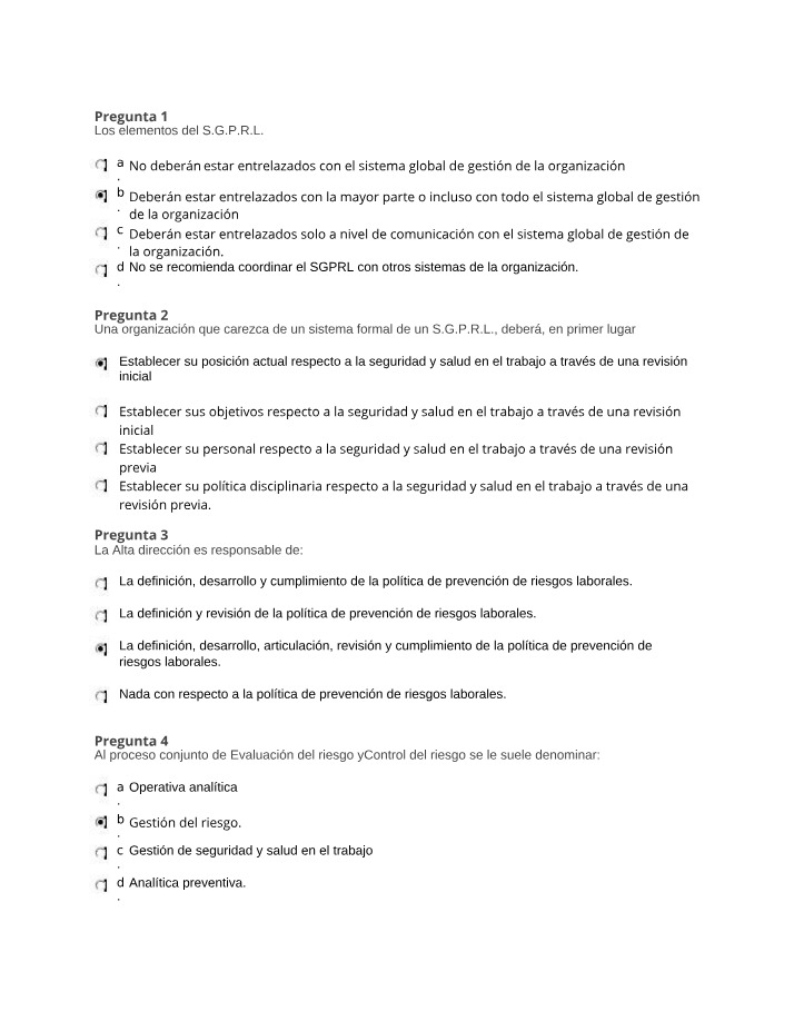 Preguntas de Examen sobre Gestión de Riesgos Laborales