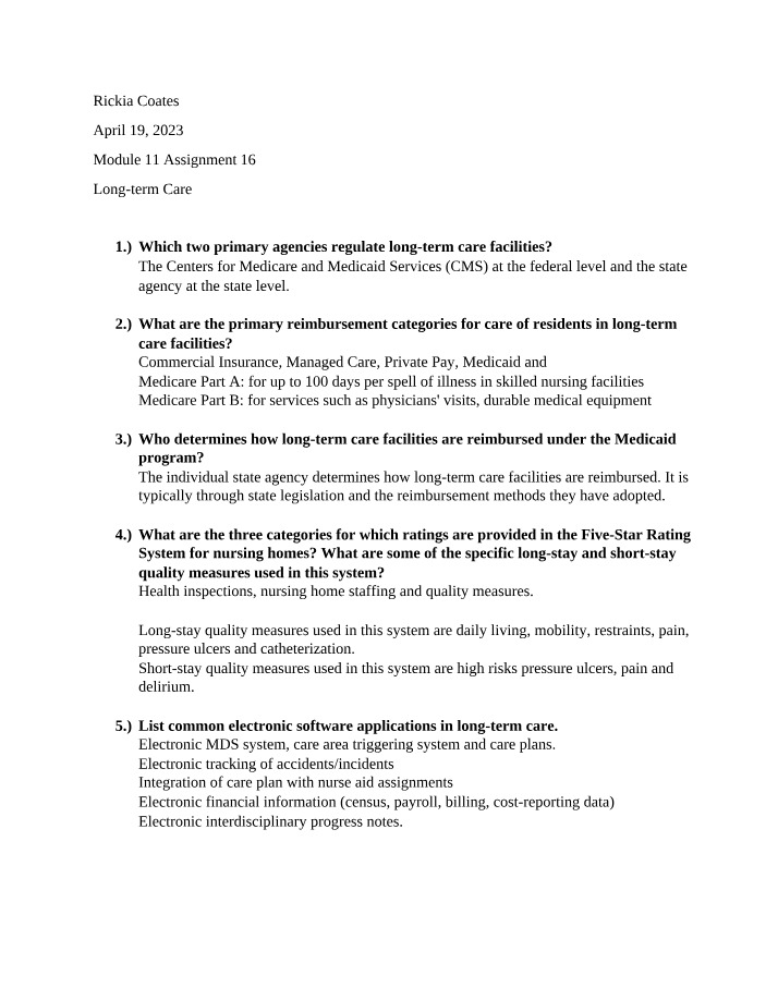 Long-Term Care Facilities - Regulating and Reimbursement