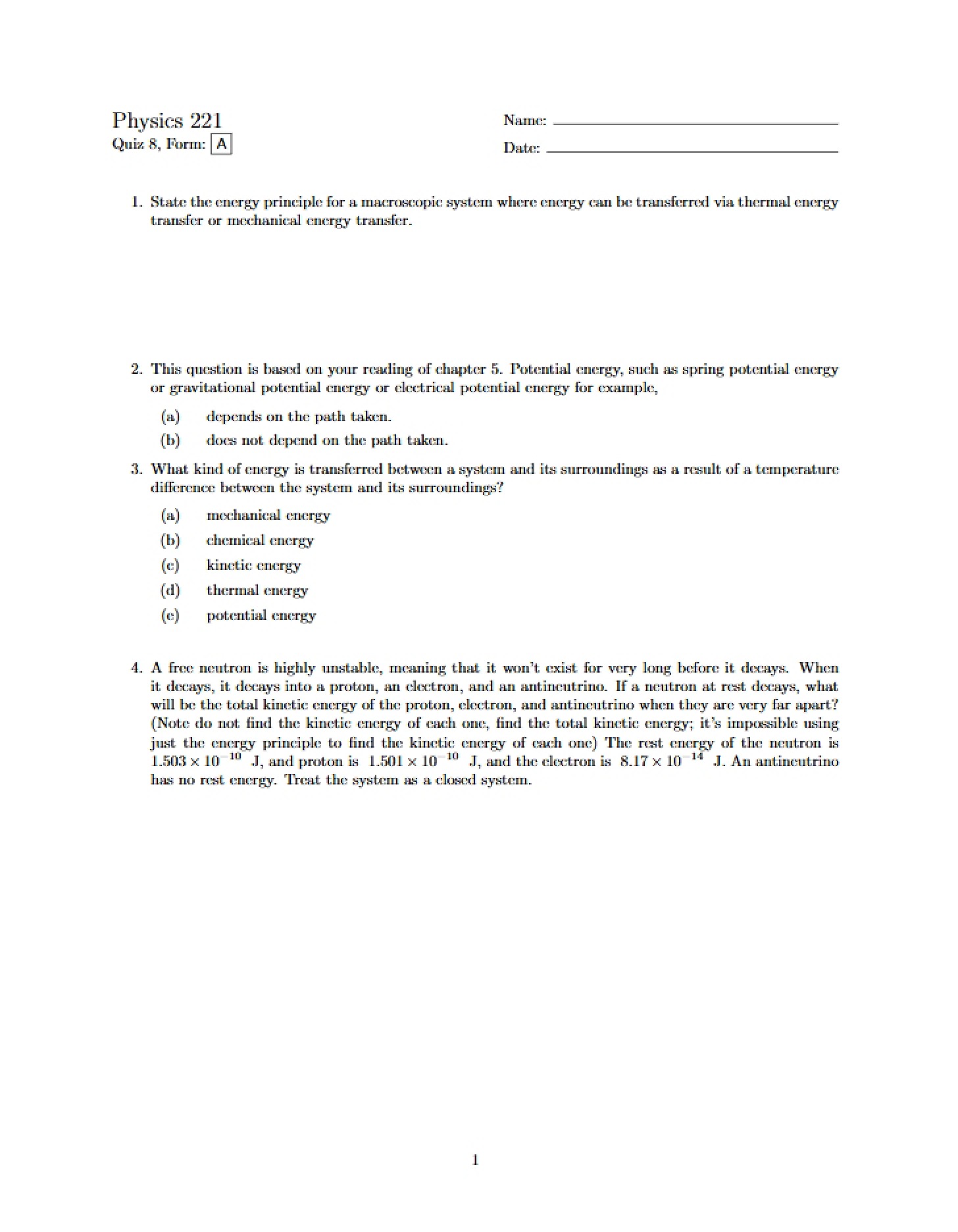 Eighth Quiz