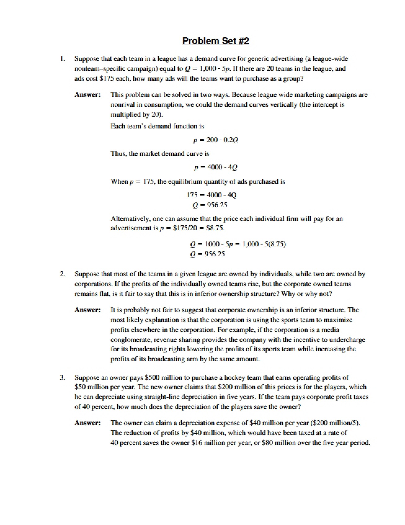 Second Problem Set for Sports Economics