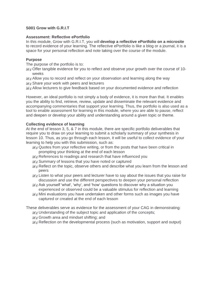 Record, Reflect, and Grow - Developing a Reflective ePortfolio