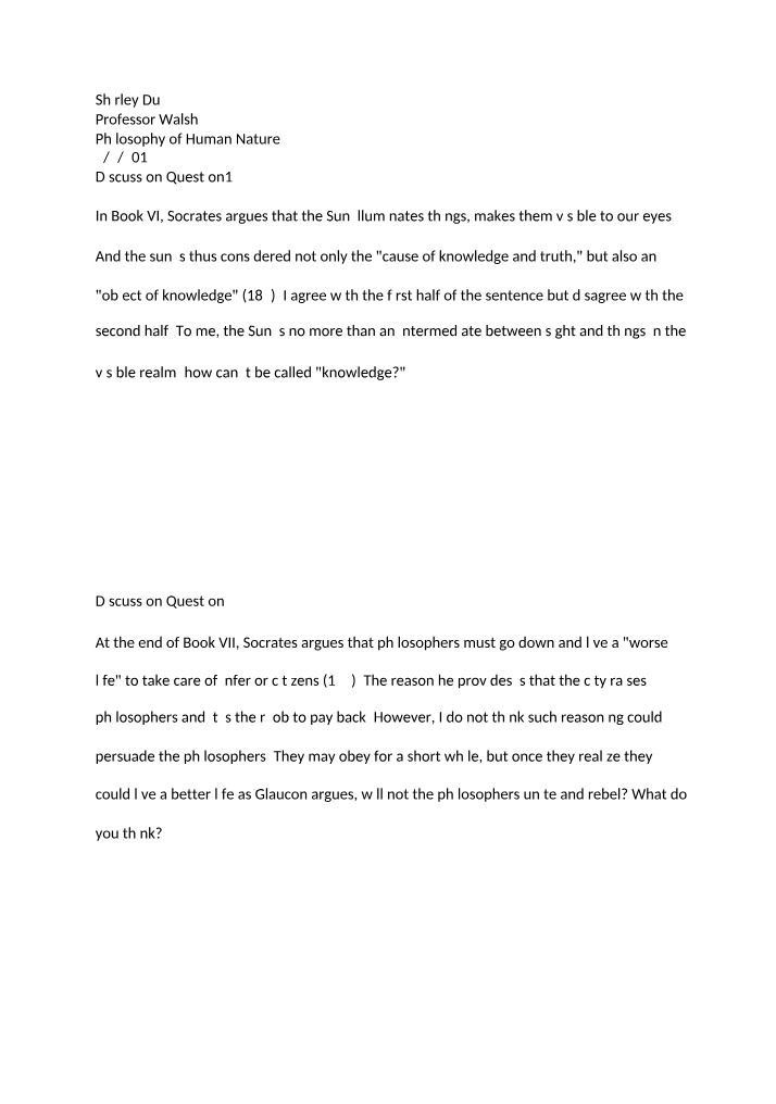 Philosophy of Human Nature - Socrates Discussion Questions