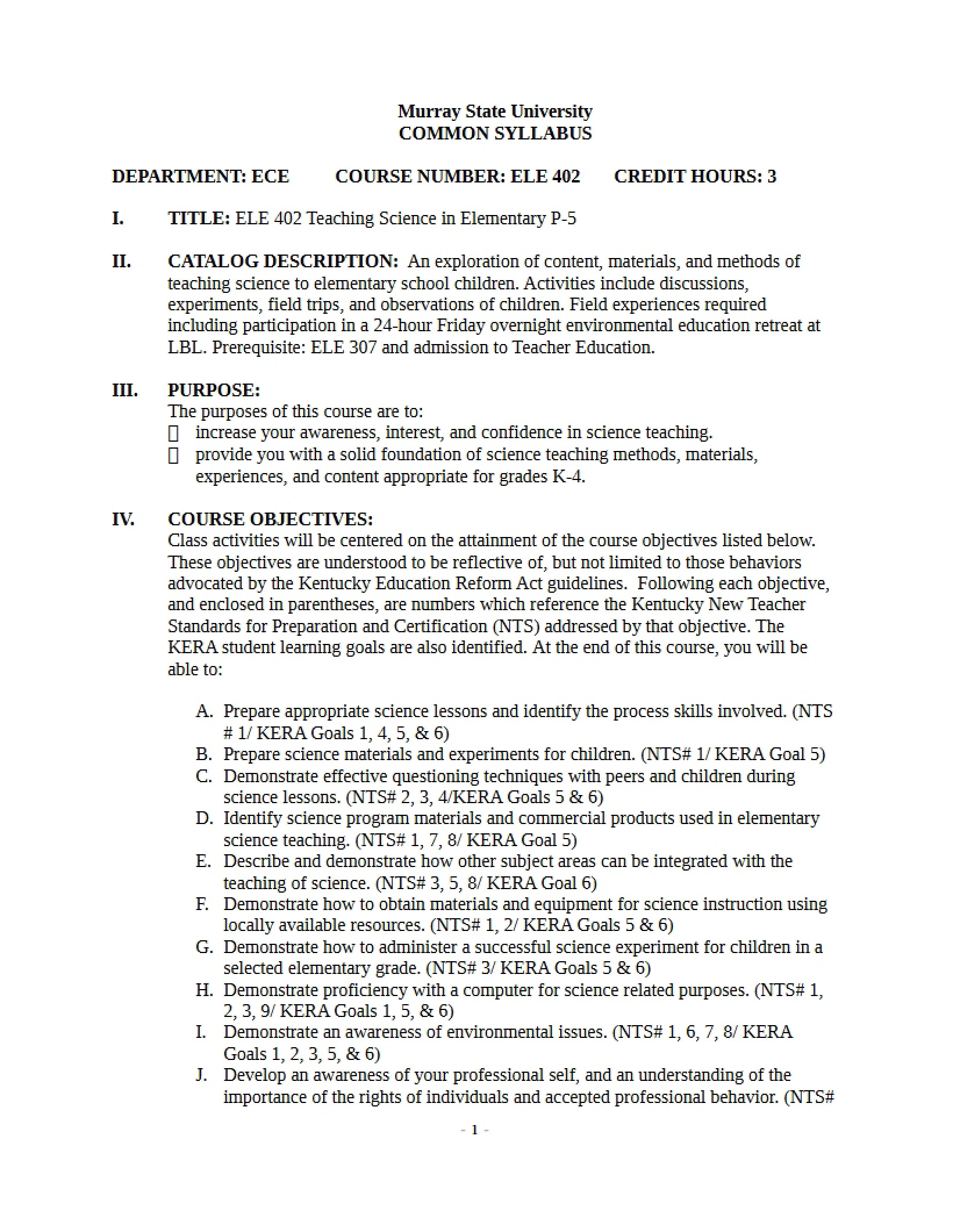 Syllabus - 3 Pages