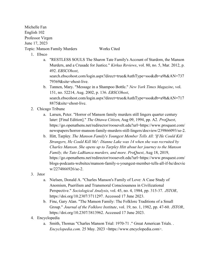 Works Cited - The Manson Family Murders
