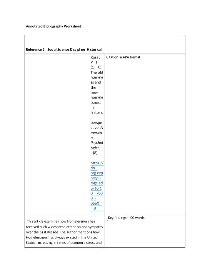 Annotated Bibliography Worksheet - BEHS 210