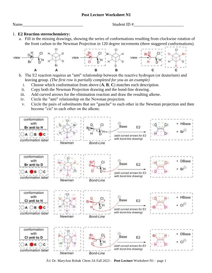 Newman Projections for E2 Reaction Stereochemistry