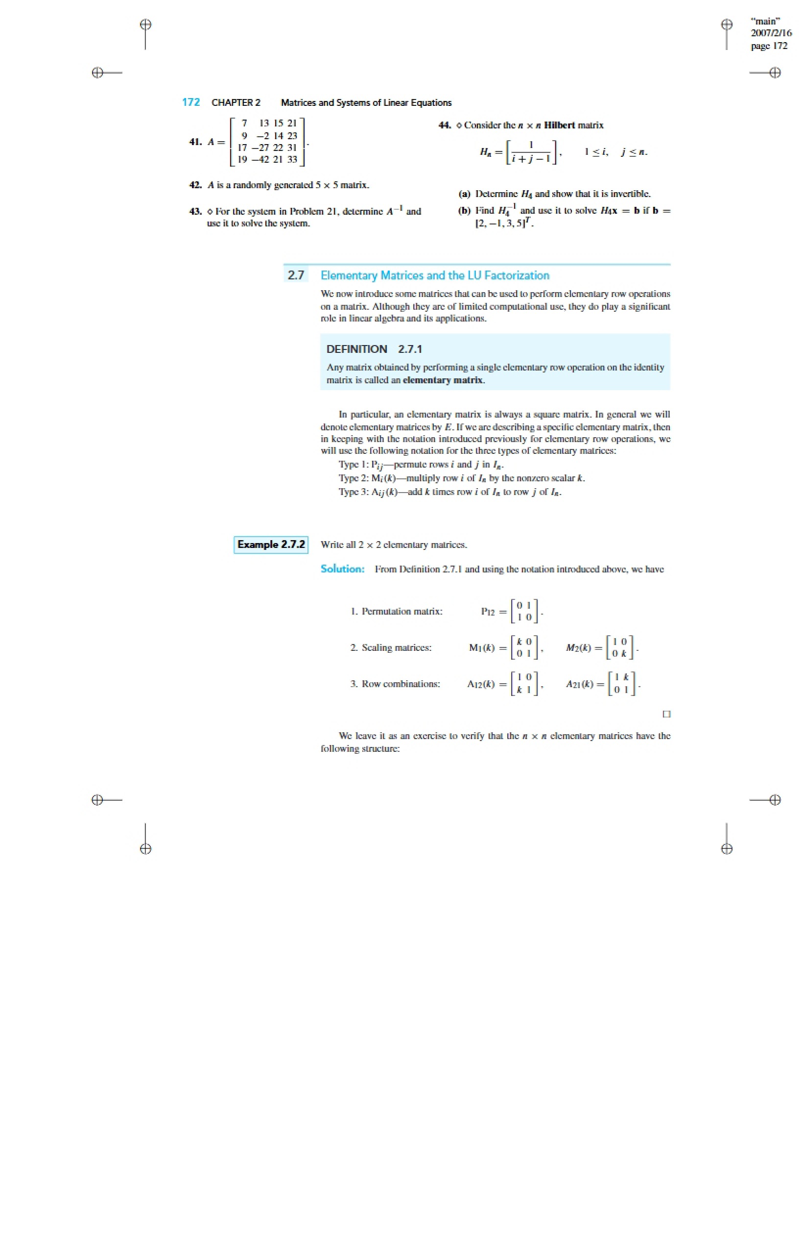 LU Factorization and Elementary Matrices
