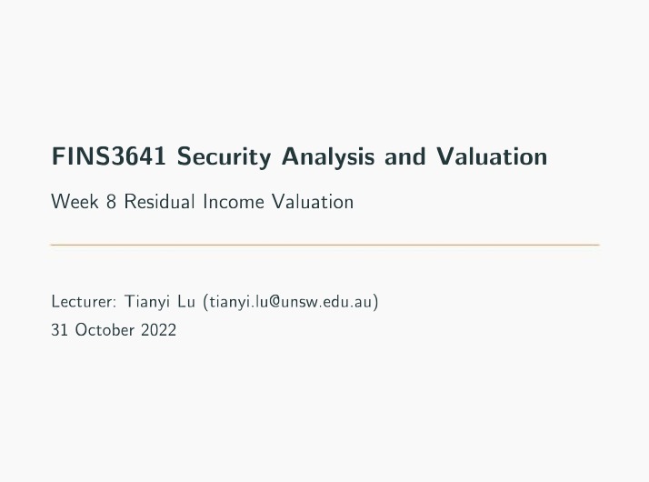 Week 8 Course Material - FINS3641