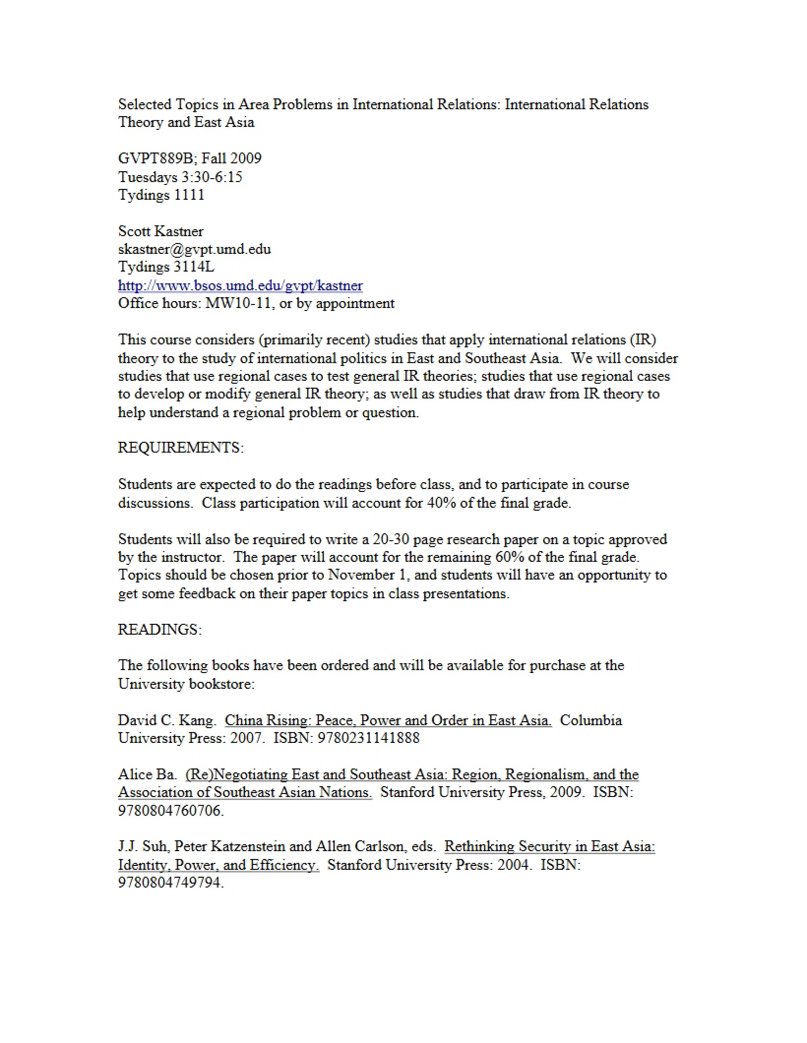 International Relations Area Problems Selected Topics
