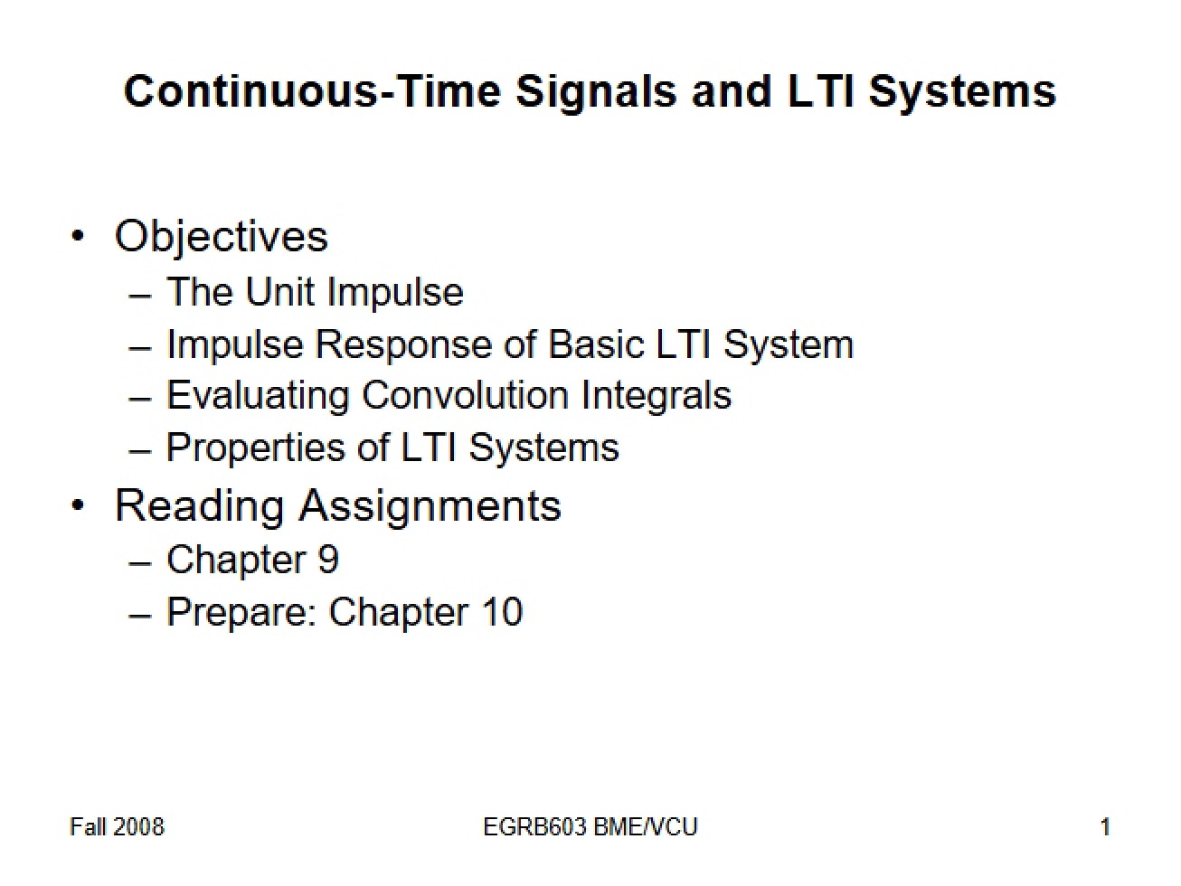 Lecture 9 LTI Systems and CT Signals