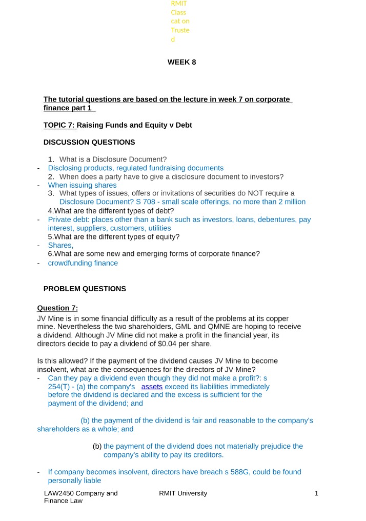 Week 7 - Raising Funds and Debt vs Equity (Part 1)