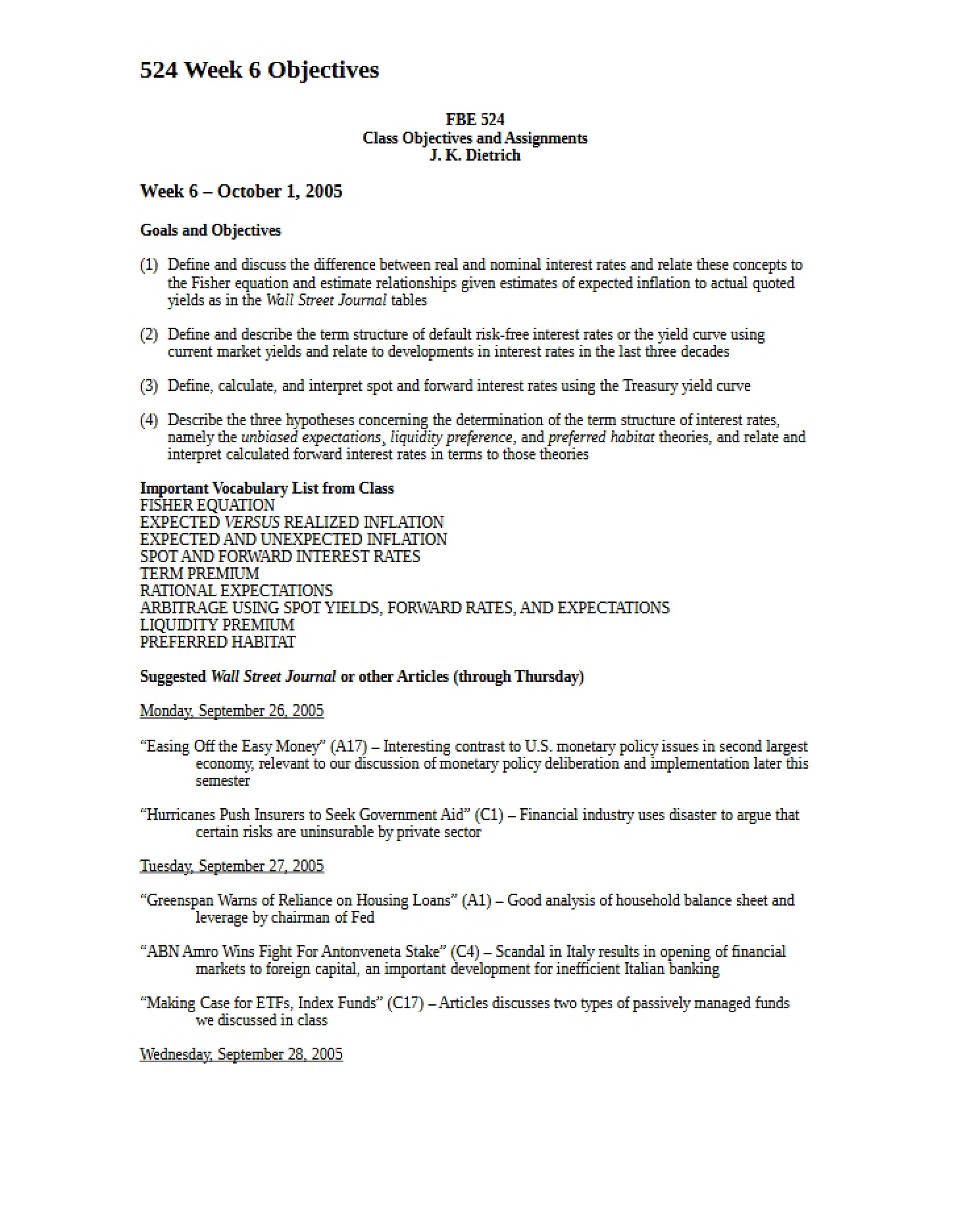 Week Six Objectives (2005)
