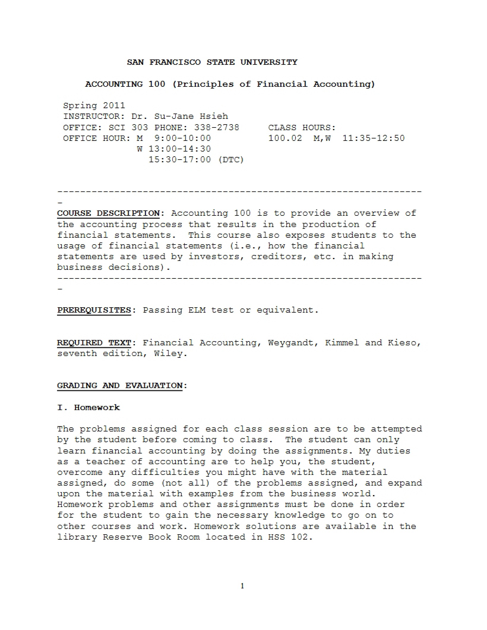 Financial Accounting Intro Syllabus