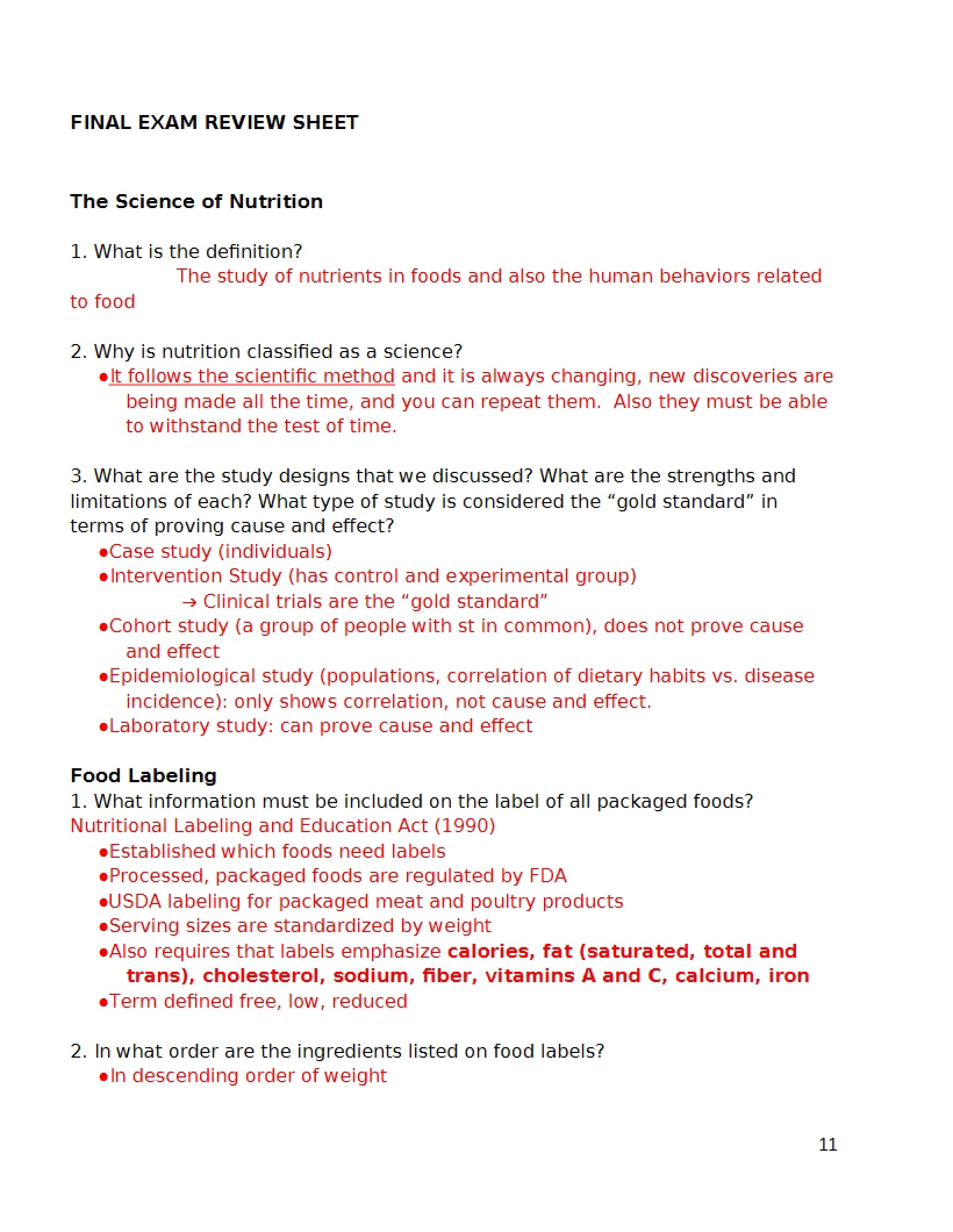 Review of Final Examination