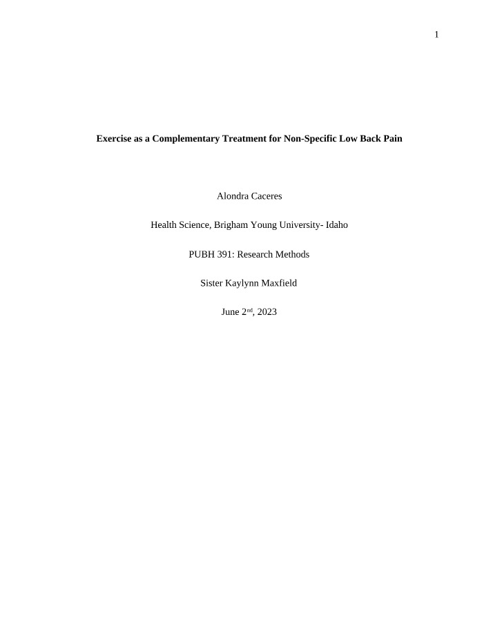 Non-Specific Low Back Pain - Exercise as a Complementary Treatment