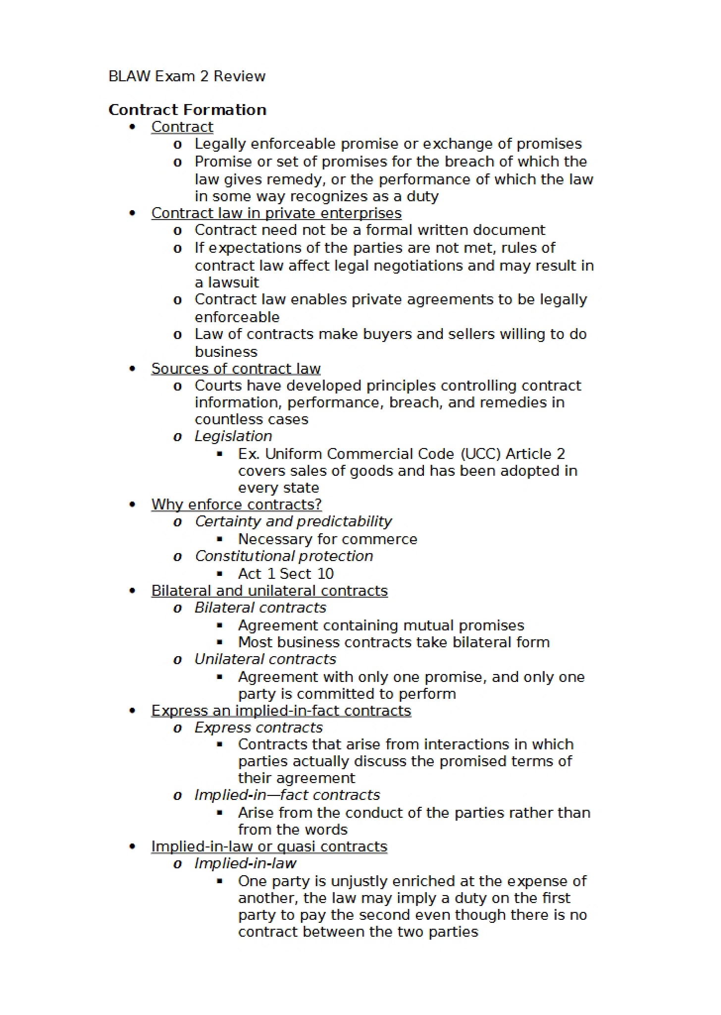 BLAW Second Exam Preparation