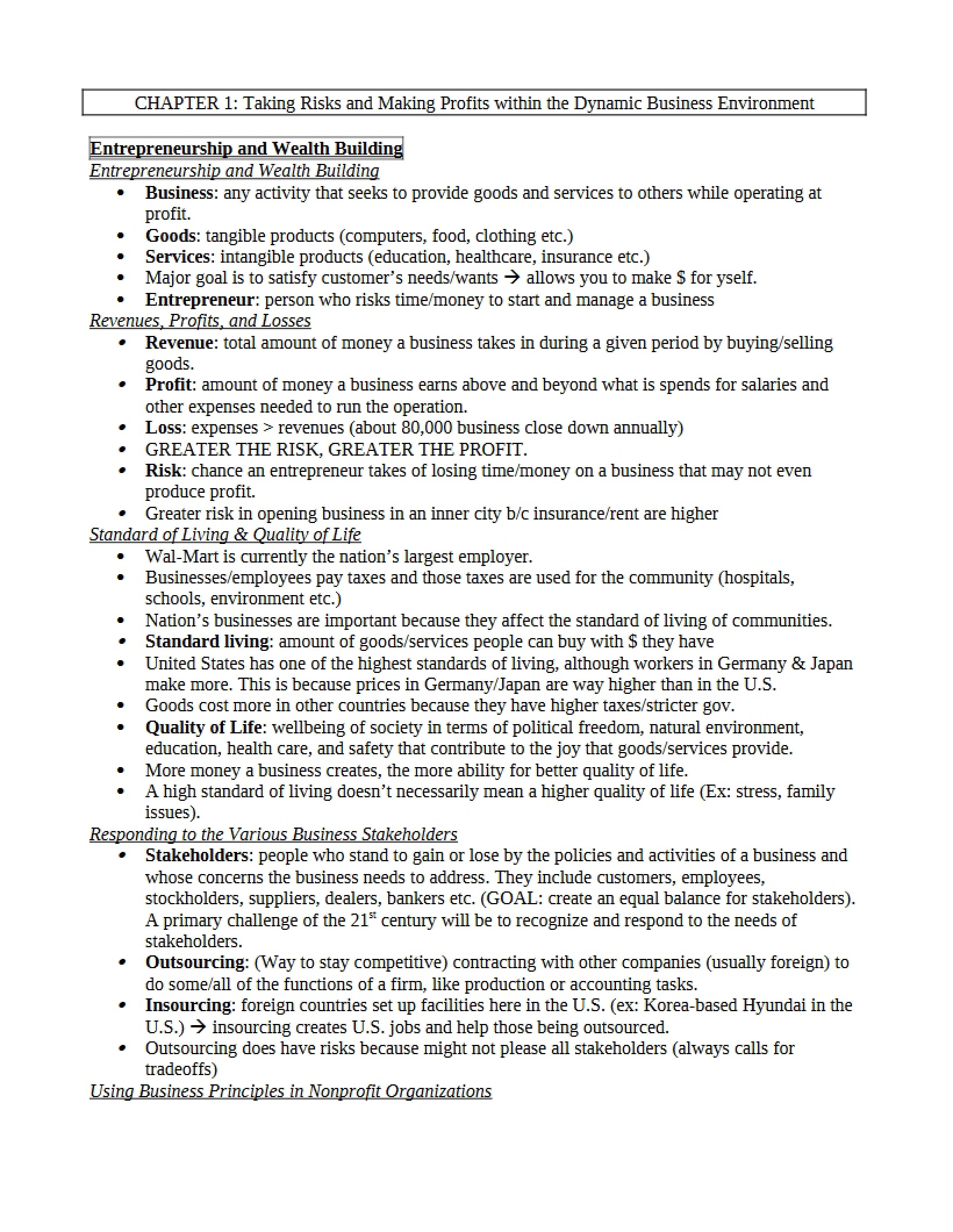 Risk Taking and Profit Making in Dynamic Business Environments (Chapter 1)