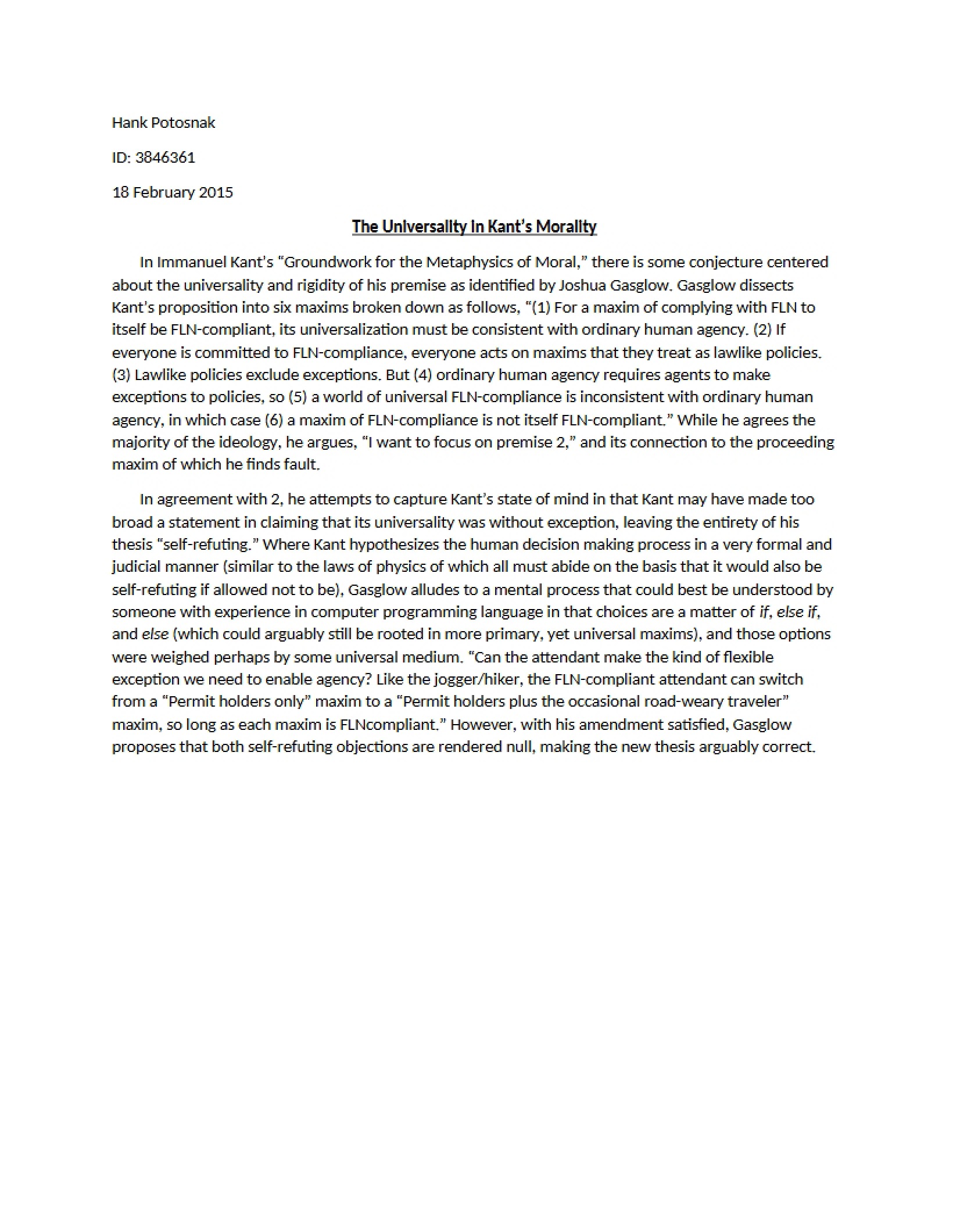 Kant's Morality Universality