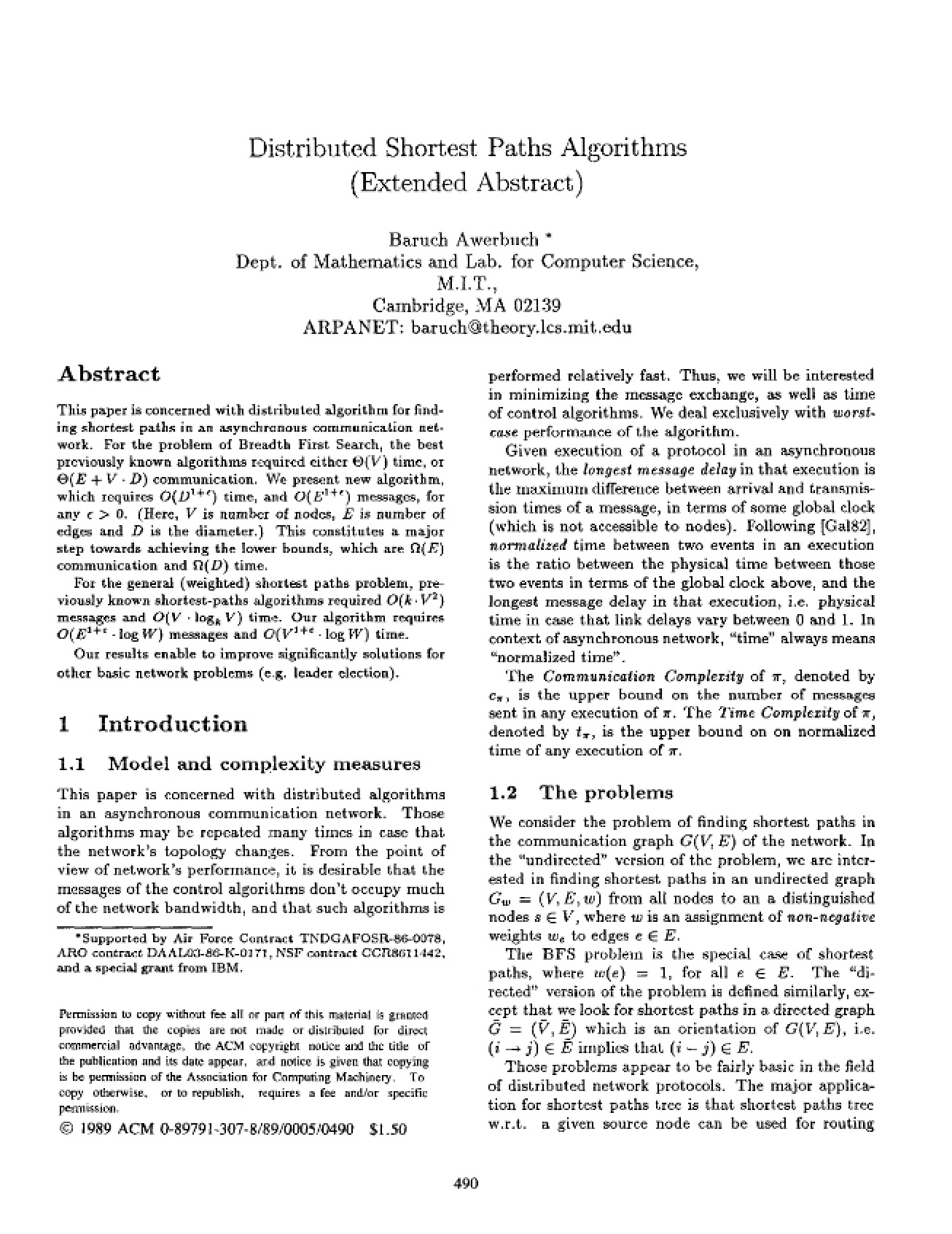 Algorithms for Distributed Shortest Paths