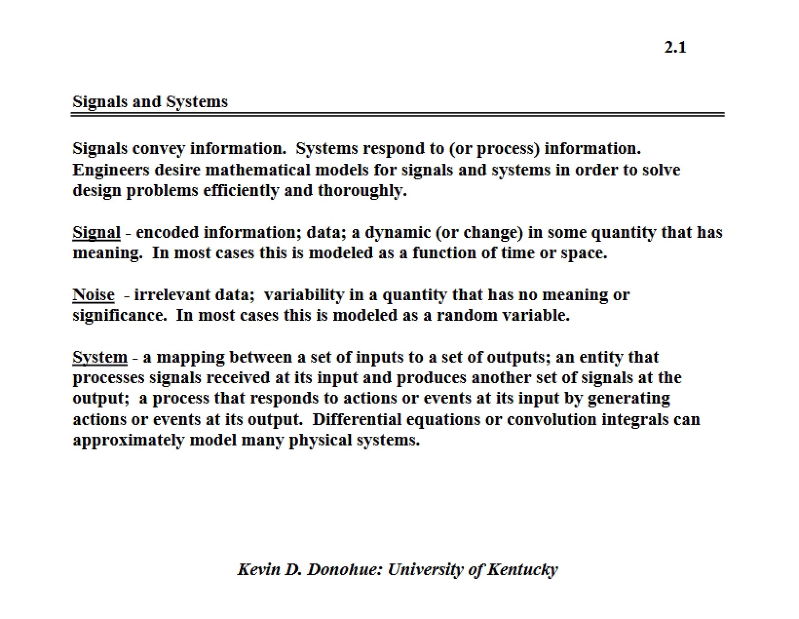 Information Conveyed by Signals