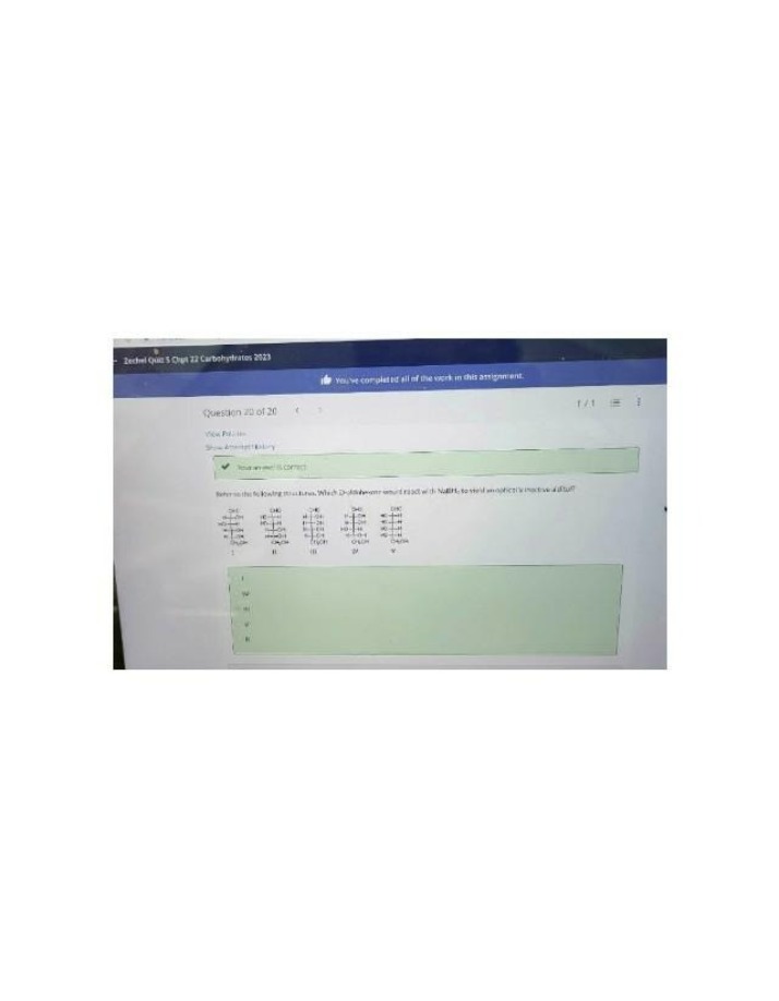 Zechel Quiz 5 Chapter 22 Carbohydrates 2023 Set A